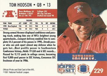 1991 Pro Set #229 Tom Hodson Back