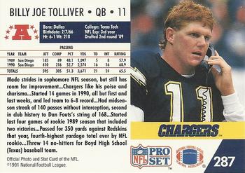 1991 Pro Set #287 Billy Joe Tolliver Back