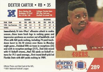1991 Pro Set #289 Dexter Carter Back