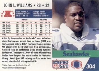 1991 Pro Set #304 John L. Williams Back