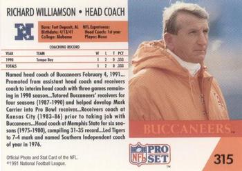 1991 Pro Set #315 Richard Williamson Back