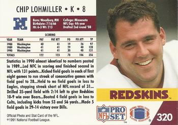 1991 Pro Set #320 Chip Lohmiller Back