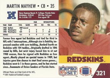 1991 Pro Set #321 Martin Mayhew Back