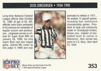 1991 Pro Set #353 Dick Jorgensen Back