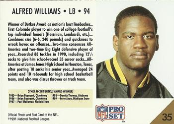 1991 Pro Set #35 Alfred Williams Back