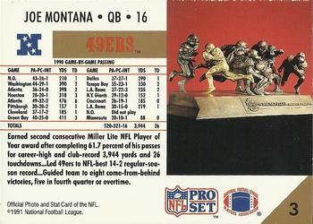 1991 Pro Set #3 Joe Montana Back