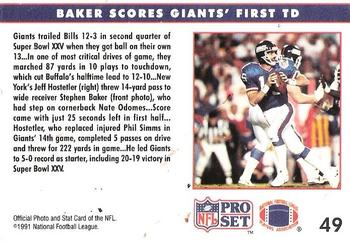 1991 Pro Set #49 Baker Scores Giants' First TD Back