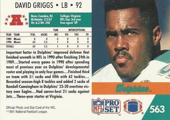 1991 Pro Set #563 David Griggs Back