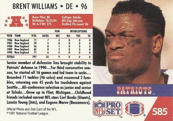 1991 Pro Set #585 Brent Williams Back