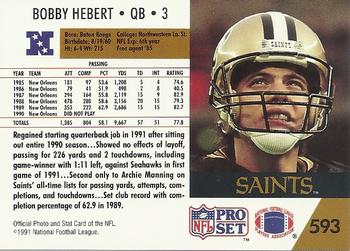 1991 Pro Set #593 Bobby Hebert Back