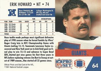 1991 Pro Set #64 Erik Howard Back