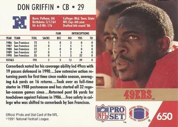 1991 Pro Set #650 Don Griffin Back