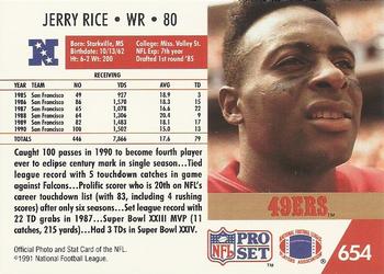 1991 Pro Set #654 Jerry Rice Back
