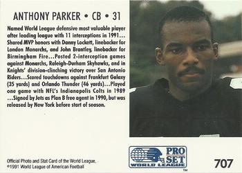 1991 Pro Set #707 Anthony Parker Back