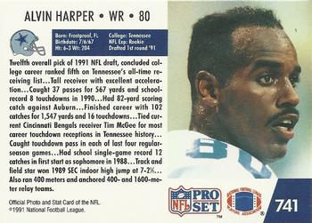 1991 Pro Set #741 Alvin Harper Back