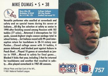 1991 Pro Set #757 Mike Dumas Back