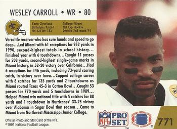 1991 Pro Set #771 Wesley Carroll Back