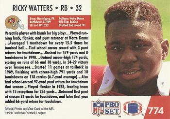 1991 Pro Set #774 Ricky Watters Back