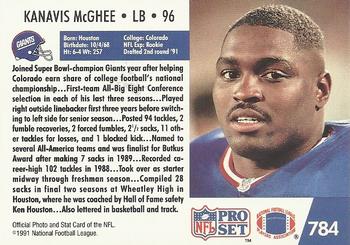 1991 Pro Set #784 Kanavis McGhee Back