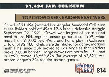 1991 Pro Set #814 91,494 Jam Coliseum Back