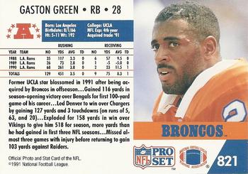 1991 Pro Set #821 Gaston Green Back