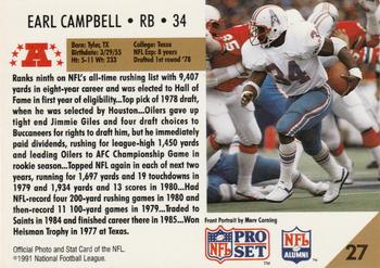 1991 Pro Set #27 Earl Campbell Back