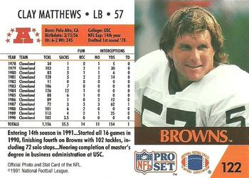 1991 Pro Set #122 Clay Matthews Back