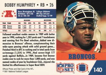 1991 Pro Set #140 Bobby Humphrey Back