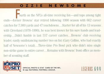 1991 Pro Set #699 Ozzie Newsome Back