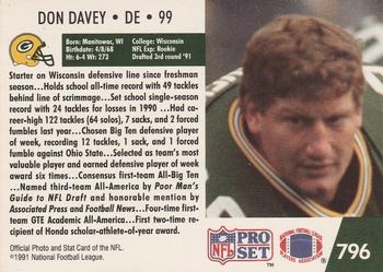 1991 Pro Set #796 Don Davey Back