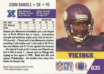 1991 Pro Set #835 John Randle Back
