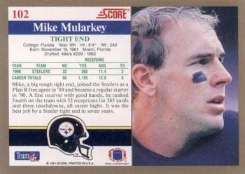 1991 Score #102 Mike Mularkey Back