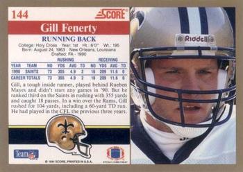 1991 Score #144 Gill Fenerty Back