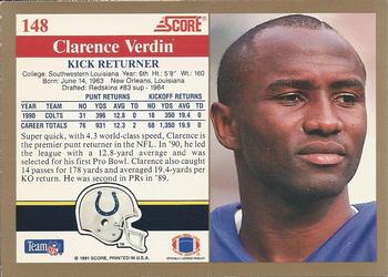 1991 Score #148 Clarence Verdin Back