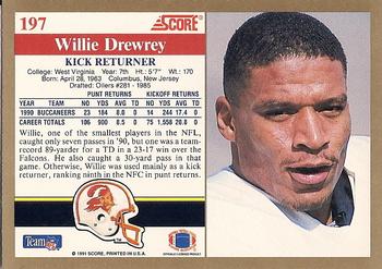 1991 Score #197 Willie Drewrey Back