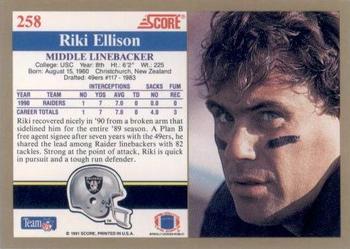 1991 Score #258 Riki Ellison Back