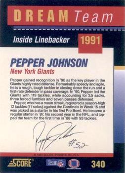 1991 Score #340 Pepper Johnson Back