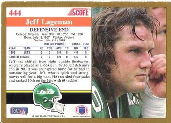 1991 Score #444 Jeff Lageman Back