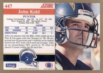 1991 Score #447 John Kidd Back