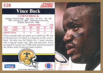 1991 Score #528 Vince Buck Back