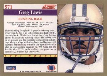 1991 Score #571 Greg Lewis Back