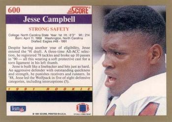 1991 Score #600 Jesse Campbell Back