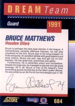 1991 Score #684 Bruce Matthews Back