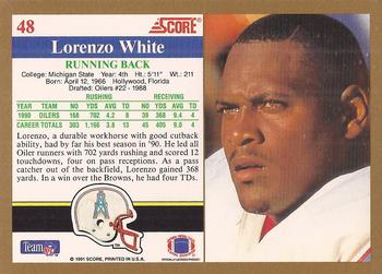 1991 Score #48 Lorenzo White Back