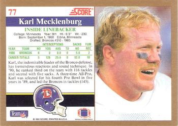 1991 Score #77 Karl Mecklenburg Back