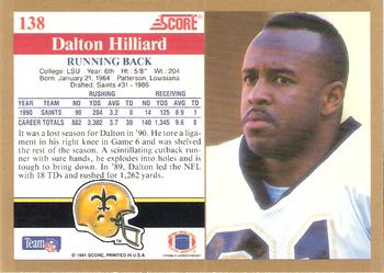 1991 Score #138 Dalton Hilliard Back