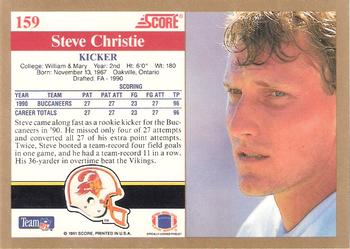 1991 Score #159 Steve Christie Back