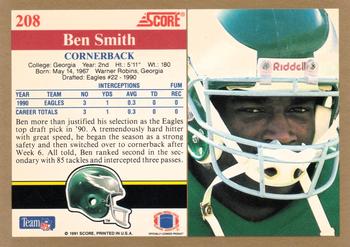 1991 Score #208 Ben Smith Back