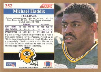 1991 Score #252 Michael Haddix Back