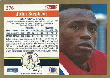 1991 Score #376 John Stephens Back